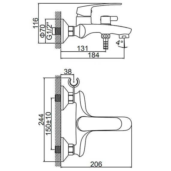 Смеситель для ванны Ledeme H72 L3272 хром, изображение 2