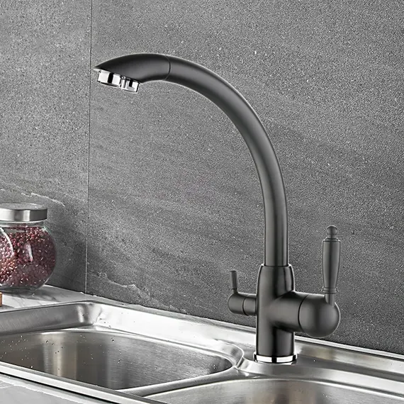 Смеситель для кухни со встроенным краном под фильтр питьевой воды Ledeme R L4455F-3 черный, Основной цвет: Черный, изображение 3