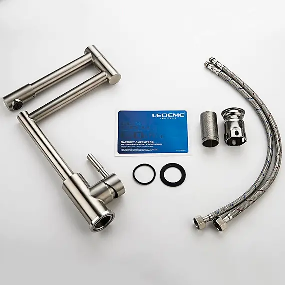 Смеситель для кухни со складным изливом Ledeme L74005 нержавеющая сталь, изображение 10