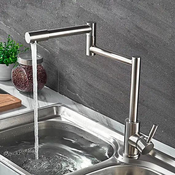 Смеситель для кухни со складным изливом Ledeme L74005 нержавеющая сталь, изображение 2