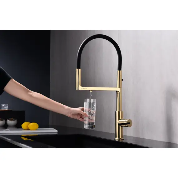 Смеситель для кухни Paulmark Tornado Starke To213402-SBG светлое брашированное золото с краном для фильтра питьевой воды, изображение 4