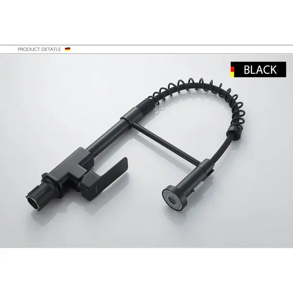 Смеситель для кухни с гибким изливом на пружине Ledeme L4080B черный, изображение 5