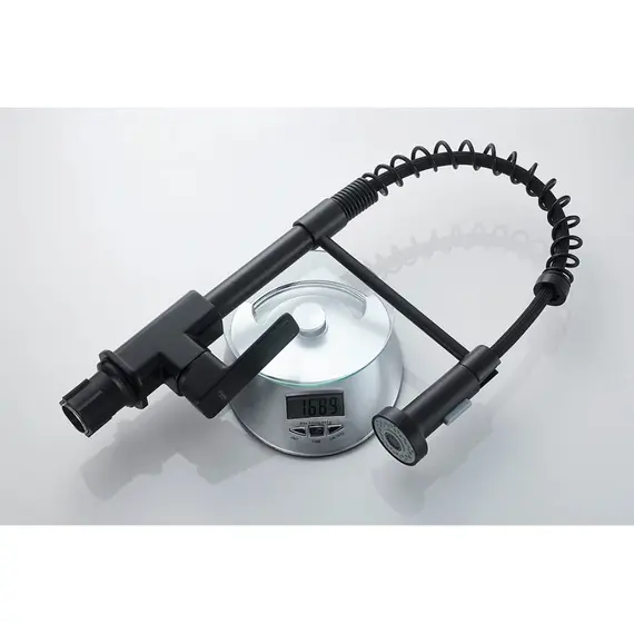 Смеситель для кухни с гибким изливом на пружине Ledeme L4080B черный, изображение 9