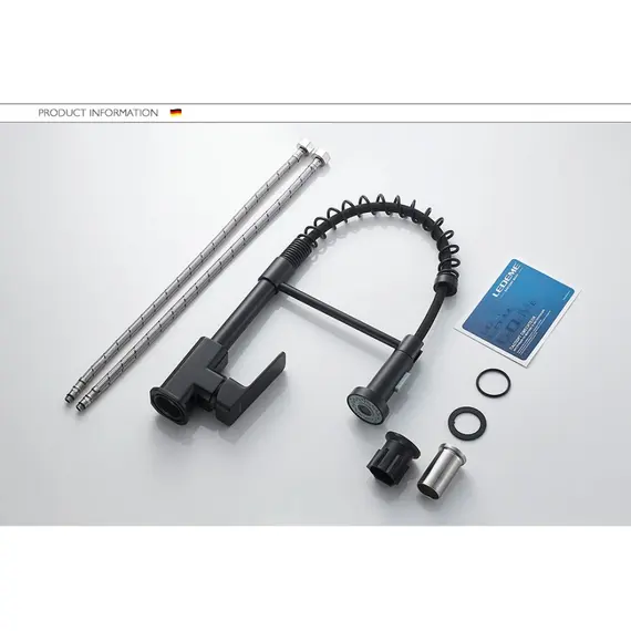 Смеситель для кухни с гибким изливом на пружине Ledeme L4080B черный, изображение 8