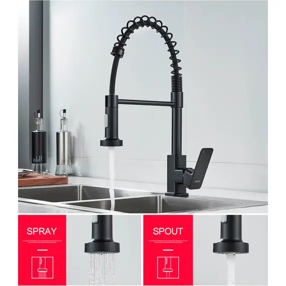 Смеситель для кухни с гибким изливом на пружине Ledeme L4080B черный, изображение 4