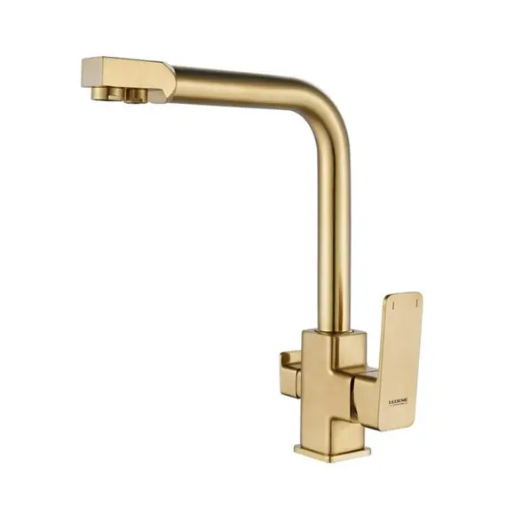 Смеситель для кухни со встроенным фильтром (краном) под питьевую воду Ledeme L4080Y-3 золотой сатин