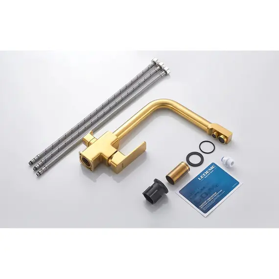 Смеситель для кухни со встроенным фильтром (краном) под питьевую воду Ledeme L4080Y-3 золотой сатин, изображение 5