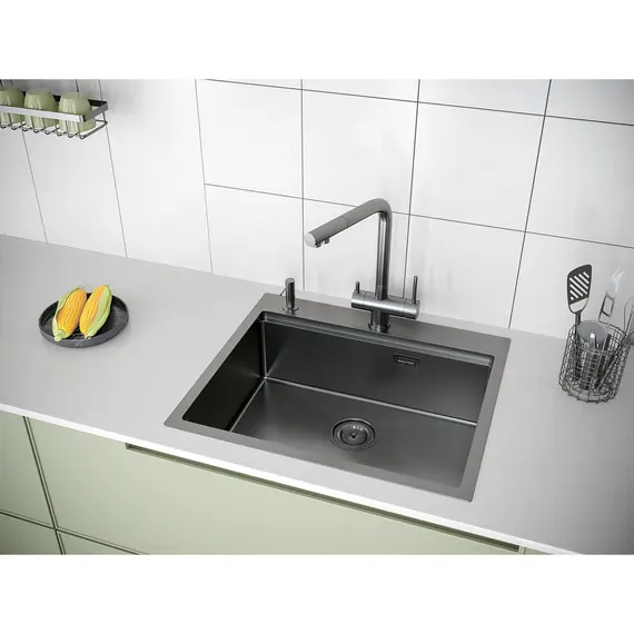 Мойка из нержавейки Paulmark Kroner-Pro 59 PM705951-GM вороненая сталь 59 x 51 см, изображение 4