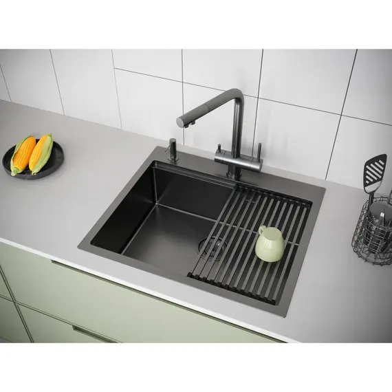 Мойка из нержавейки Paulmark Kroner-Pro 59 PM705951-GM вороненая сталь 59 x 51 см, изображение 5