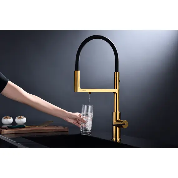 Смеситель для кухни Paulmark Tornado Starke To213402-BG брашированное золото с краном для фильтра питьевой воды, изображение 4
