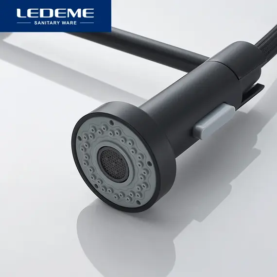 Смеситель для кухни с гибким изливом на пружине Ledeme L4080B черный, изображение 6