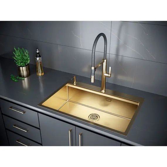 Мойка из нержавейки Paulmark Kroner-Pro 75 PM707551-BG брашированное золото 75 x 51 см, изображение 4