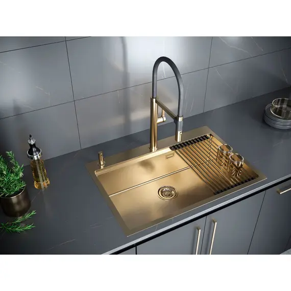 Мойка из нержавейки Paulmark Kroner-Pro 75 PM707551-BG брашированное золото 75 x 51 см, изображение 5