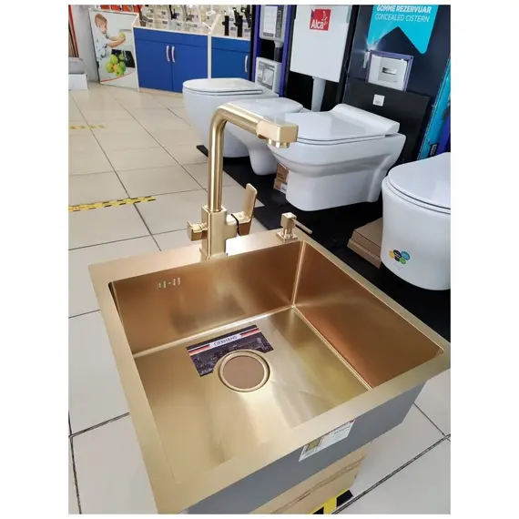 Смеситель для кухни со встроенным фильтром (краном) под питьевую воду Ledeme L4080Y-3 золотой сатин, изображение 9