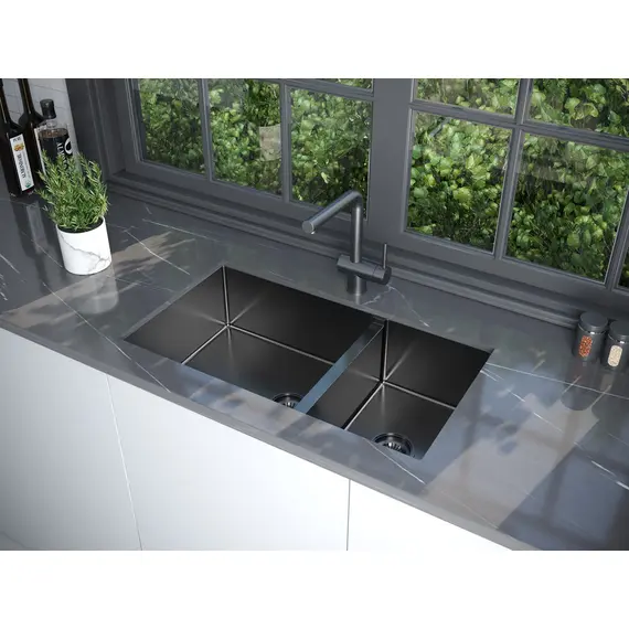 Мойка из нержавейки Paulmark Gerberg 72/2S Uni PM227844-GM вороненая сталь 78 x 44 см, изображение 4