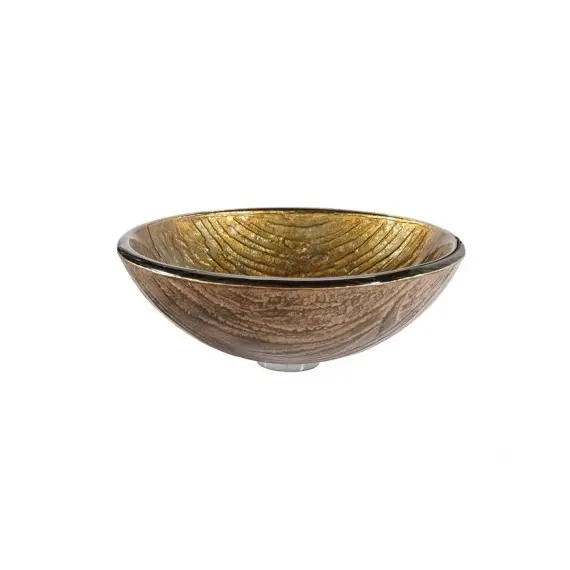 Накладная стеклянная раковина чаша (умывальник) Kraus Terra GV-395-19 (античное золото), изображение 2