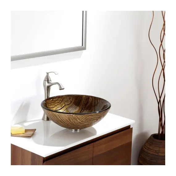 Накладная стеклянная раковина чаша (умывальник) Kraus Terra GV-395-19 (античное золото), изображение 4
