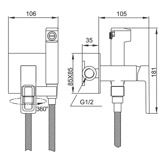 Встроенный гигиенический душ со смесителем для биде Gappo G7217-16 Встроенный гигиенический душ со смесителем для биде Gappo G7217-16