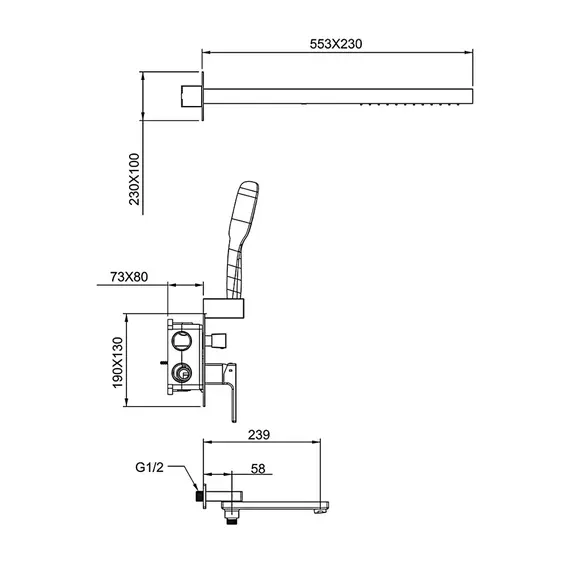 Душевая система скрытого монтажа комплект с душем Gappo G7117-73, изображение 2
