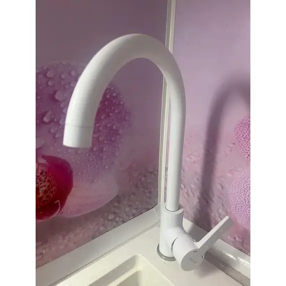 Смеситель для кухни Gerhans K14084W поворотный, белая эмаль, изображение 5