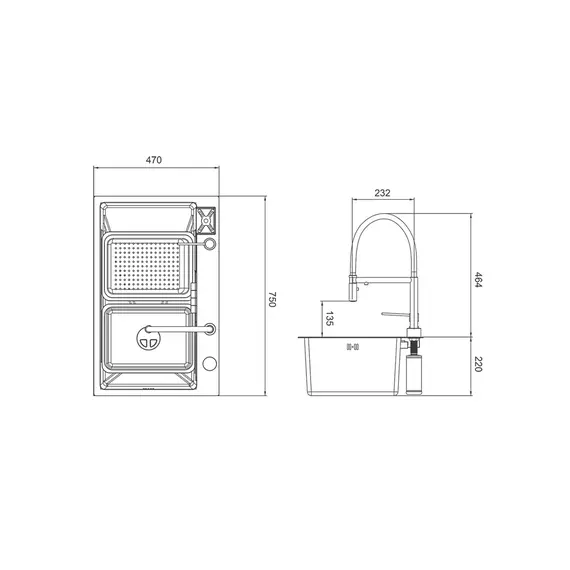 Многофункциональная мойка для кухни Gappo GS7547-15, изображение 2