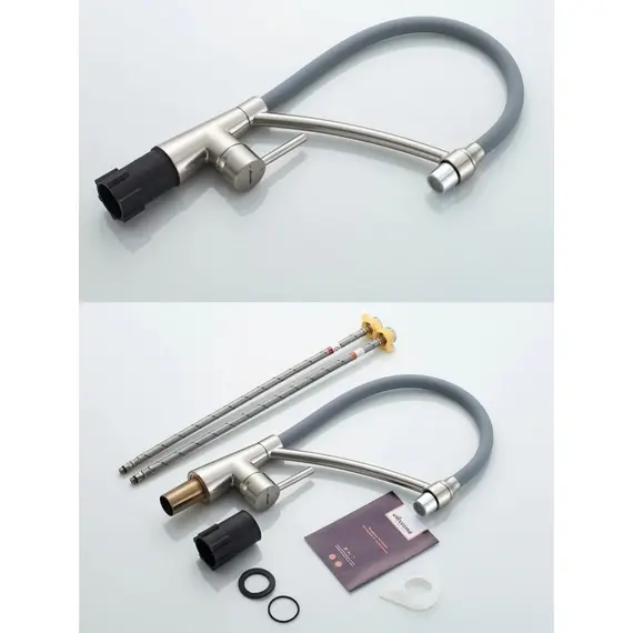 Смеситель для кухни с гибким изливом с душем Ledeme L4399A-9 серый/суперсталь, изображение 2