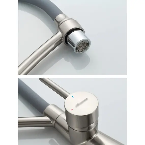 Смеситель для кухни с гибким изливом с душем Ledeme L4399A-9 серый/суперсталь, изображение 3