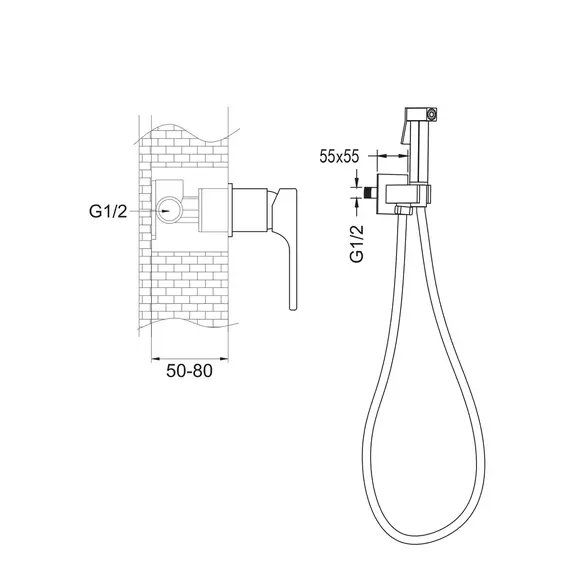 Встроенный гигиенический душ со смесителем для биде Rose R1005H, изображение 2