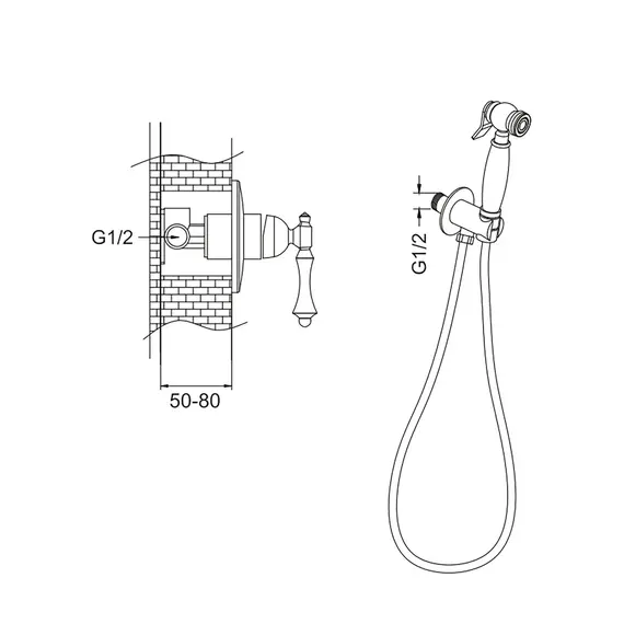 Встроенный гигиенический душ со смесителем для биде Rose R0105, изображение 2