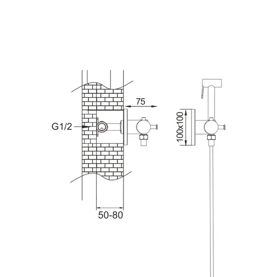 Встроенный гигиенический душ со смесителем для биде Rose R915, изображение 2