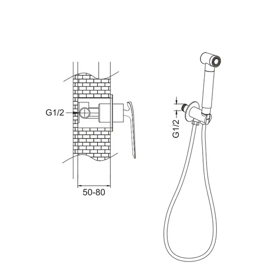 Встроенный гигиенический душ со смесителем для биде Rose R1305, изображение 2