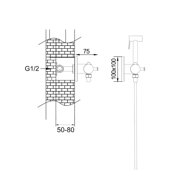 Встроенный гигиенический душ со смесителем для биде Rose R915H, изображение 2