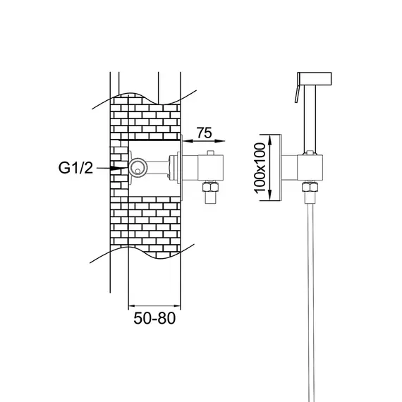 Встроенный гигиенический душ со смесителем для биде Rose R965H, изображение 2