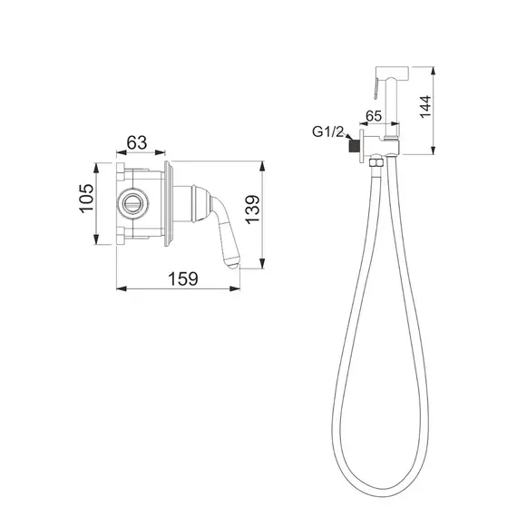 Встроенный гигиенический душ со смесителем для биде Rose R0205Q, изображение 2