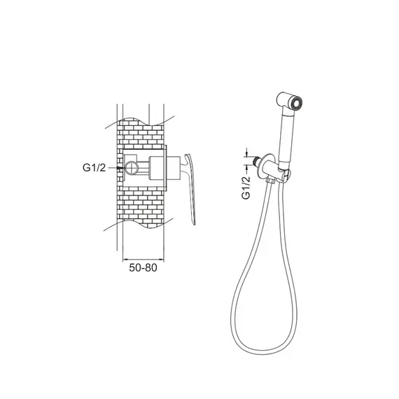 Встроенный гигиенический душ со смесителем для биде Rose R1305H, изображение 2