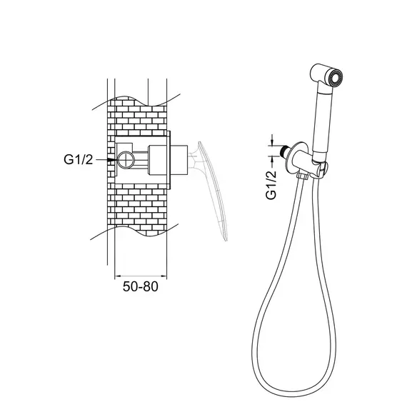Встроенный гигиенический душ со смесителем для биде Rose R1105H, изображение 2