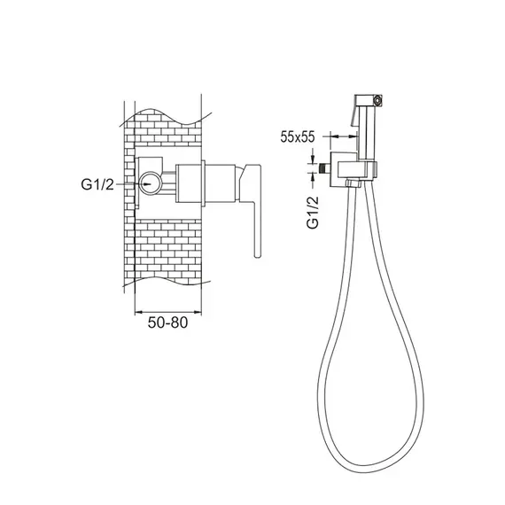 Встроенный гигиенический душ со смесителем для биде Rose R2805H, изображение 2