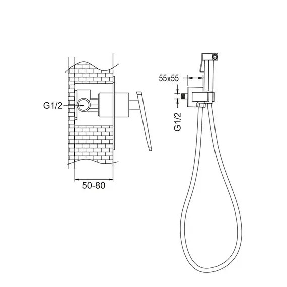 Встроенный гигиенический душ со смесителем для биде Rose R1605F, изображение 3