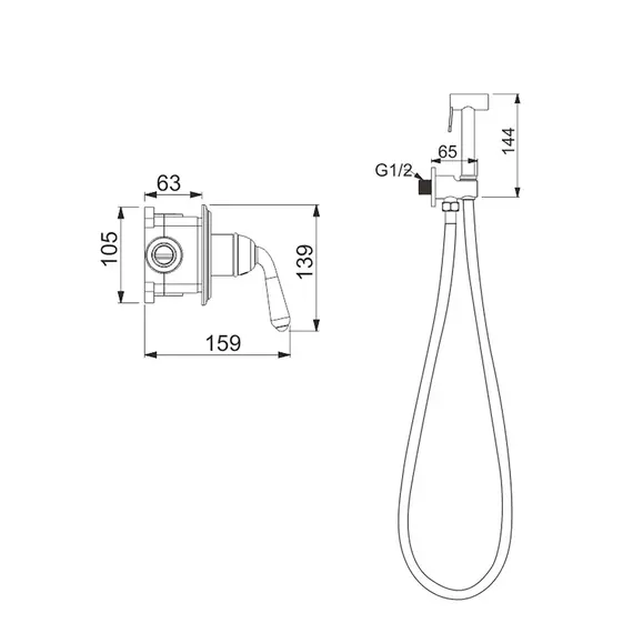 Встроенный гигиенический душ со смесителем для биде Rose R0205E, изображение 3