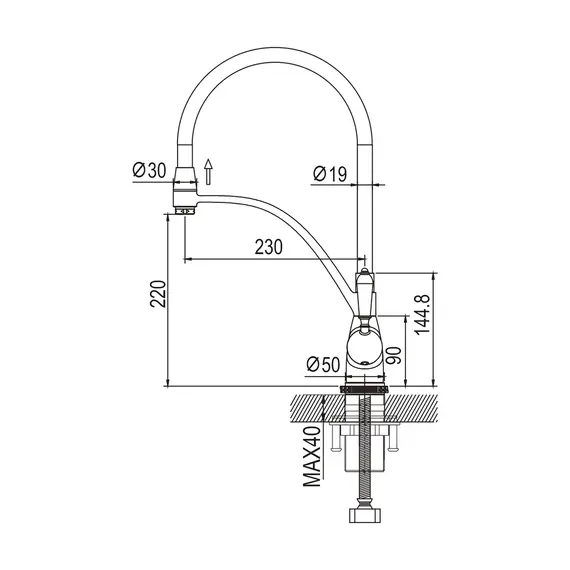 Смеситель для кухни с гибким изливом и душем Rose R153, изображение 2