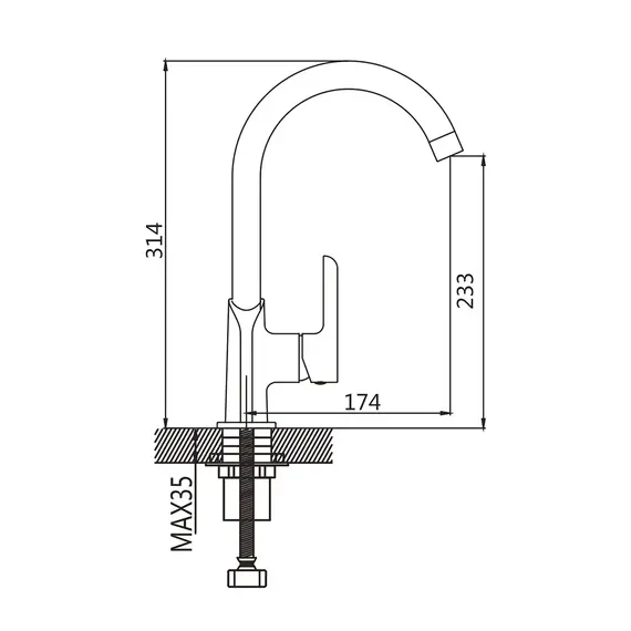 Высокий однорычажный смеситель для кухни на мойку Shevanik S6053F, изображение 2