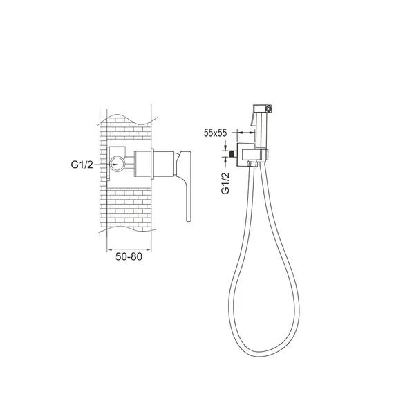 Встроенный гигиенический душ со смесителем для биде Rose R1005, изображение 2