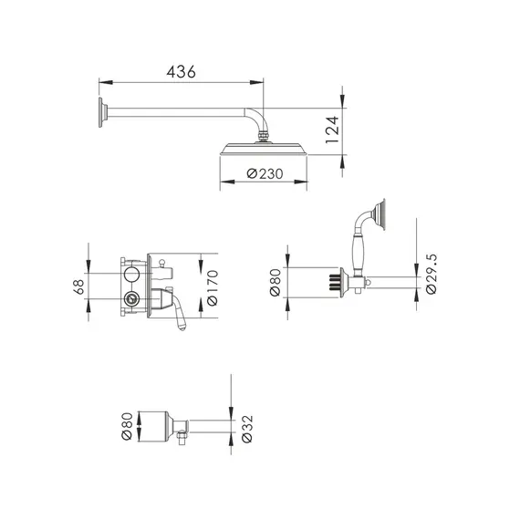 Душевая система скрытого монтажа комплект с душем Rose R0235Q, изображение 2