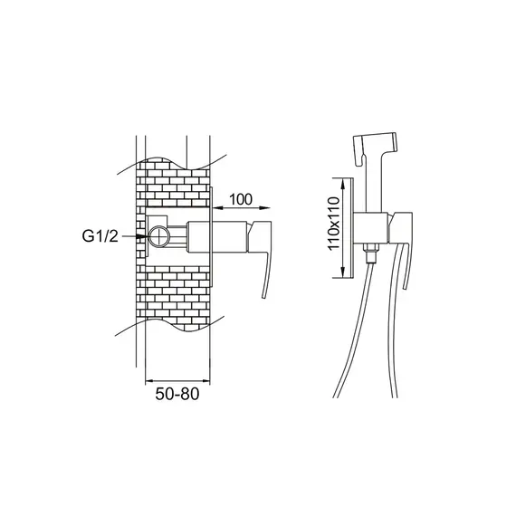 Встроенный гигиенический душ со смесителем для биде Rose R1505T-2, изображение 2