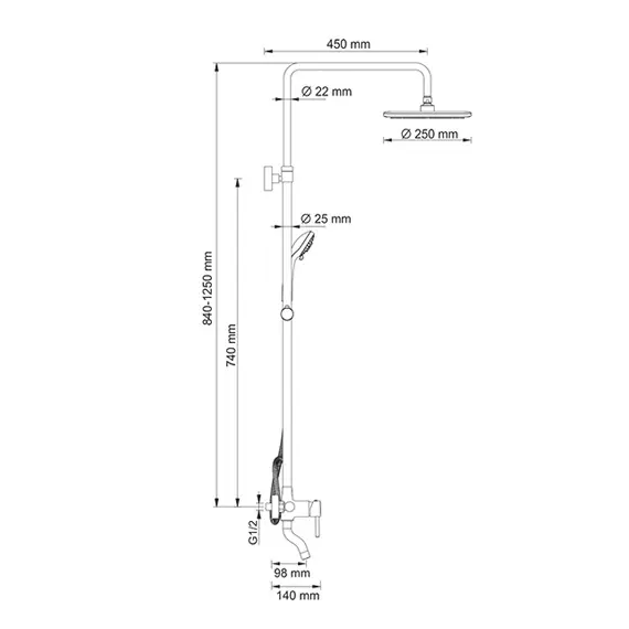 Душевой комплект со смесителем для ванны 84/125х58 см WasserKRAFT A14401, изображение 3