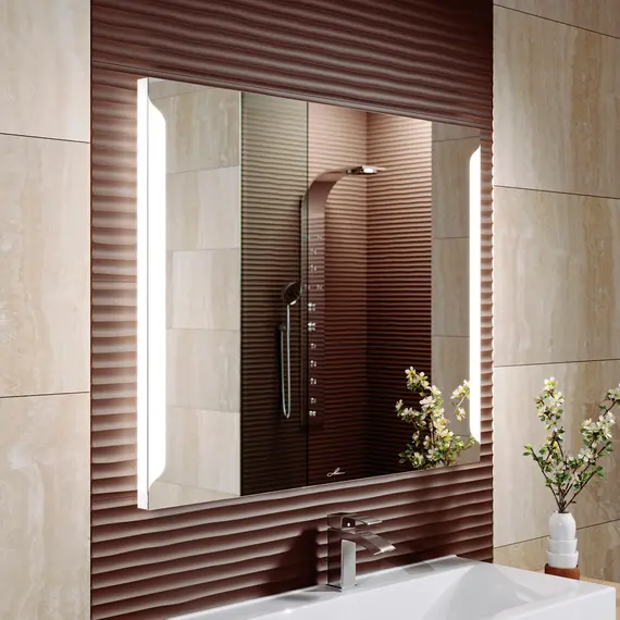 Зеркало с подсветкой Alavann Teneri 90 х 80 см, Типоразмер: 90 см, Тип выключателя: Клавишный/кнопочный, Подогрев полотна: Без подогрева, изображение 2